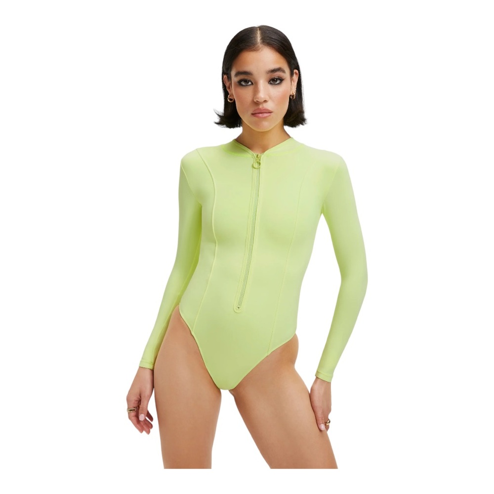 NWT Good American Compression Long Sleeve Swimsuit- Key Lime